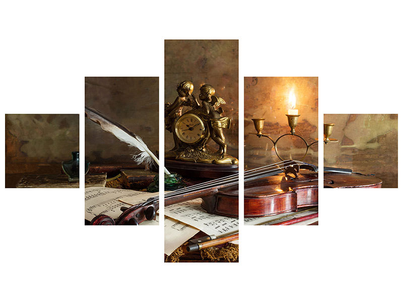 5-piece-canvas-print-still-life-with-violin-and-clock