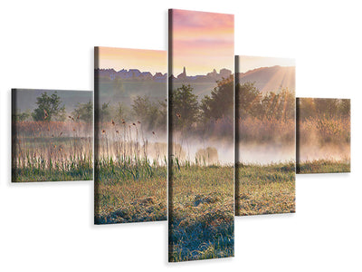 5-piece-canvas-print-sunset-on-hill