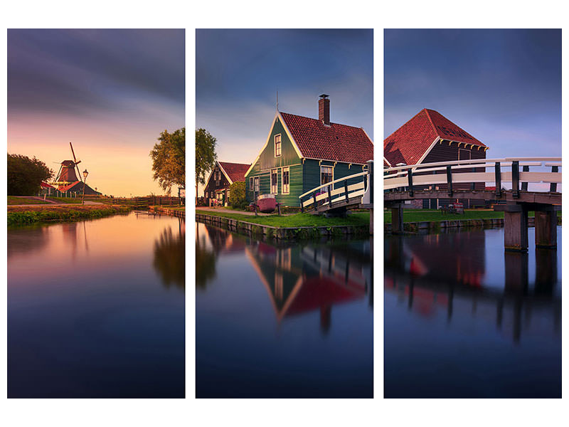 3-piece-canvas-print-zaanse-schans-green-house