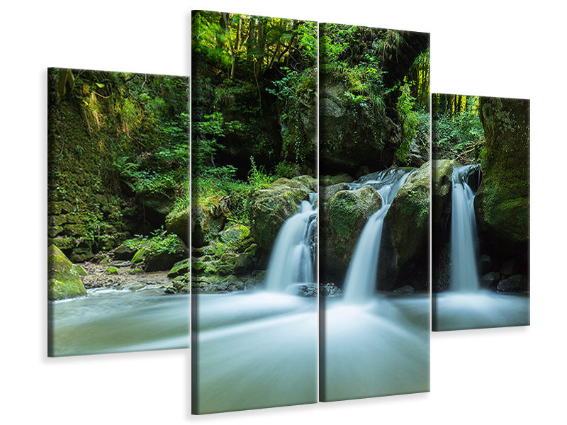 4-piece-canvas-print-falling-water-in-the-wood