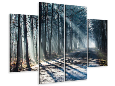 4-piece-canvas-print-forest-in-the-light-beam