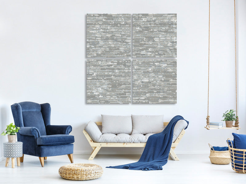 4-piece-canvas-print-stone-wall-in-gray
