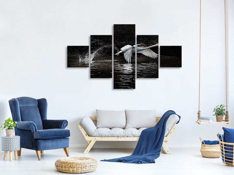 5-piece-canvas-print-flying-swan