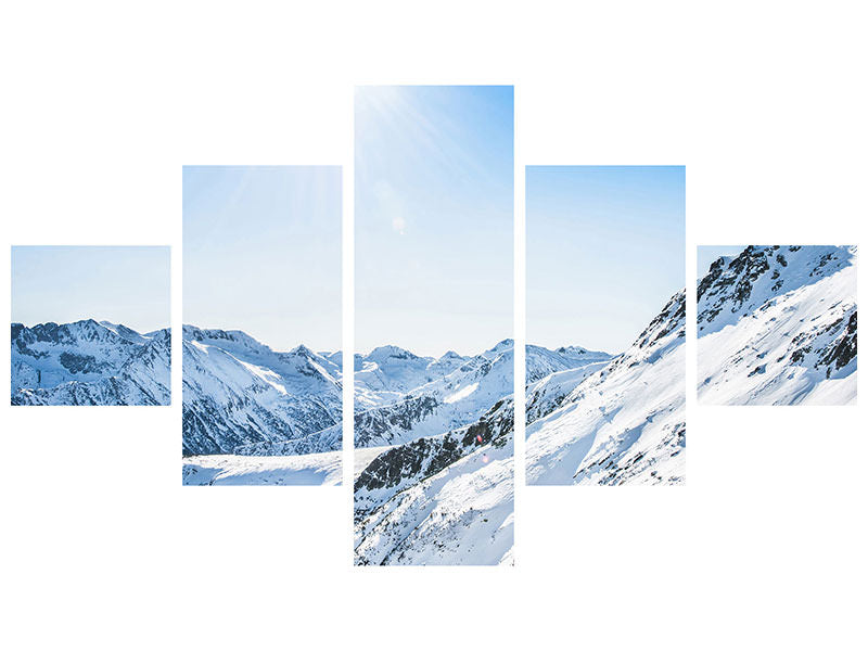 5-piece-canvas-print-mountain-panorama-in-snow