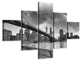5-piece-canvas-print-skyline-black-and-white-photography-brooklyn-bridge-ny