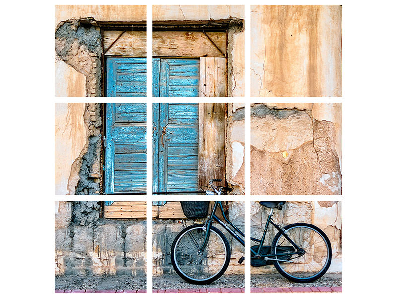 9-piece-canvas-print-old-window-and-bicycle
