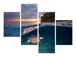 modern-4-piece-canvas-print-green-turtle-with-sunset