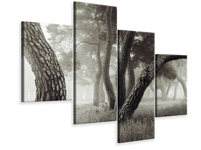 modern-4-piece-canvas-print-pine-grove-in-fog