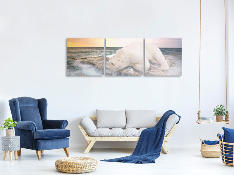 panoramic-3-piece-canvas-print-the-polar-bear-and-the-sea